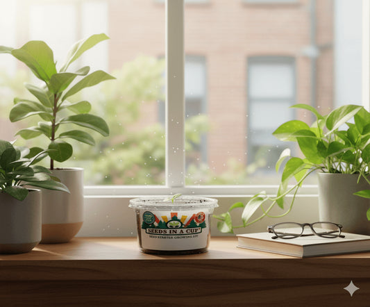 Jalapeno Pepper (Capsicum annuum) seed starter kit contents: premium non-GMO seeds, nutrient-rich loose potting soil, and recyclable planter with humidity lid by Seeds In A Cup - Made in USA.