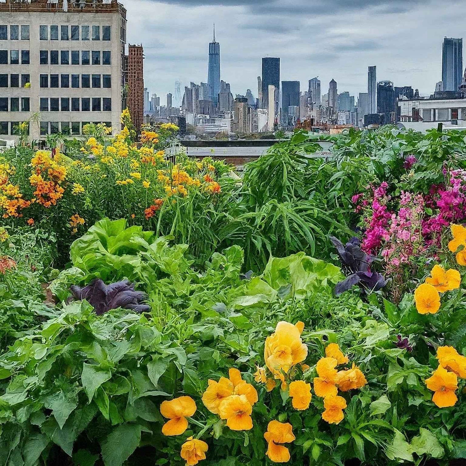 Urban garden rooftop container system with vegetables and herbs - sustainable city agriculture Cleveland Ohio