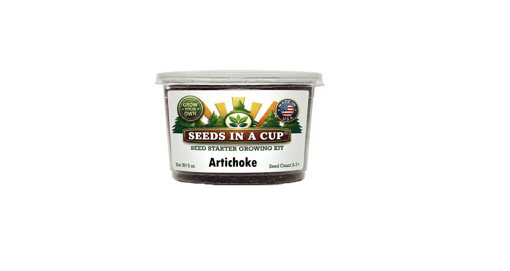 Seeds In A Cup Artichoke (Cynara cardunculus) Grow Kit - Complete seed starter with recyclable planter, non-GMO seeds, and real potting soil. Hand-assembled in Cleveland, Ohio, USA.