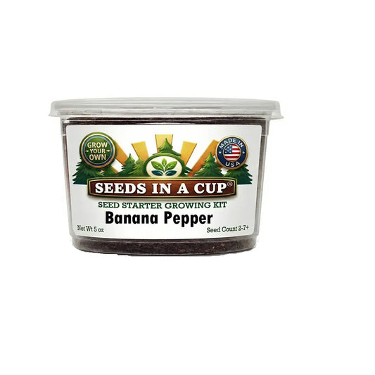 Seeds In A Cup Banana Pepper (Capsicum annuum) Grow Kit - Complete seed starter with recyclable planter, non-GMO seeds, and real potting soil. Hand-assembled in Cleveland, Ohio, USA.