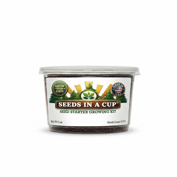 Premium Seeds In A Cup Collards (Brassica oleracea var. viridis) Growing System. A domestic USA-manufactured kit including real soil and moisture-retaining lid.