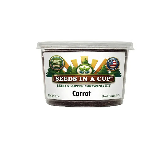 Seeds In A Cup Carrot (Daucus carota subsp. sativus) Grow Kit - Complete seed starter with recyclable planter, non-GMO seeds, and real potting soil. Hand-assembled in Cleveland, Ohio, USA.