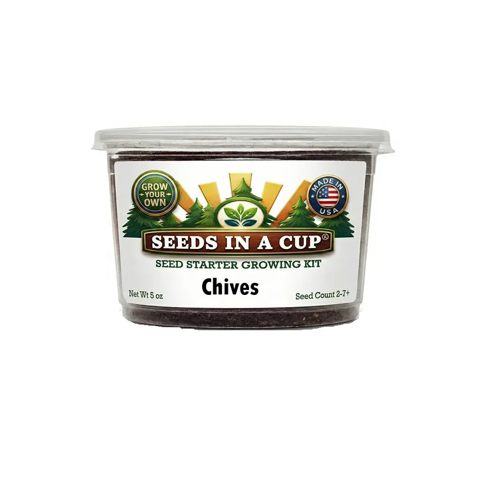 Seeds In A Cup Chives (Allium schoenoprasum) Grow Kit - Complete seed starter with recyclable planter, non-GMO seeds, and real potting soil. Hand-assembled in Cleveland, Ohio, USA.