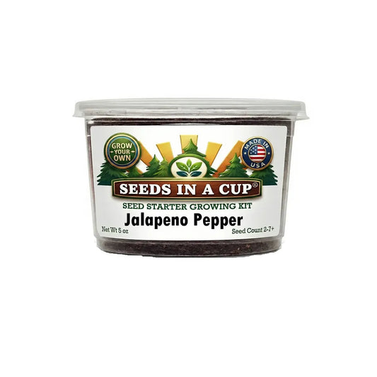 Seeds In A Cup Jalapeno Pepper (Capsicum annuum) Grow Kit - Complete seed starter with recyclable planter, non-GMO seeds, and real potting soil. Hand-assembled in Cleveland, Ohio, USA.