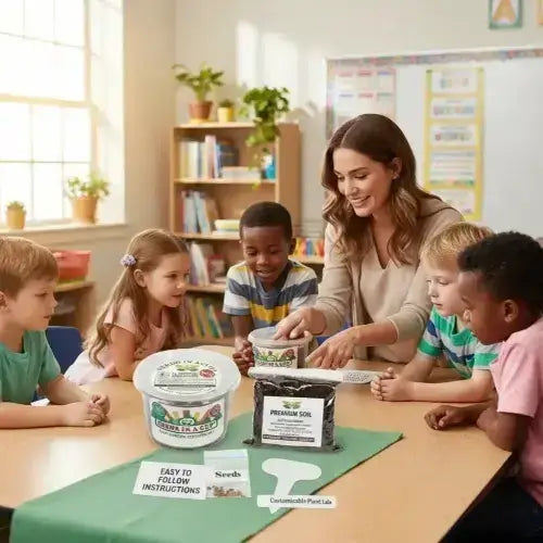 Hands-on STEM gardening activity: Planting Chives (Allium schoenoprasum) seeds in a Seeds In A Cup recyclable planter. Educational seed-to-sprout project for kids and classrooms.