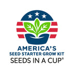Seeds In A Cup® Official Logo - Premium Plant, Herb, and Tree Grow Kits with patriotic theme.