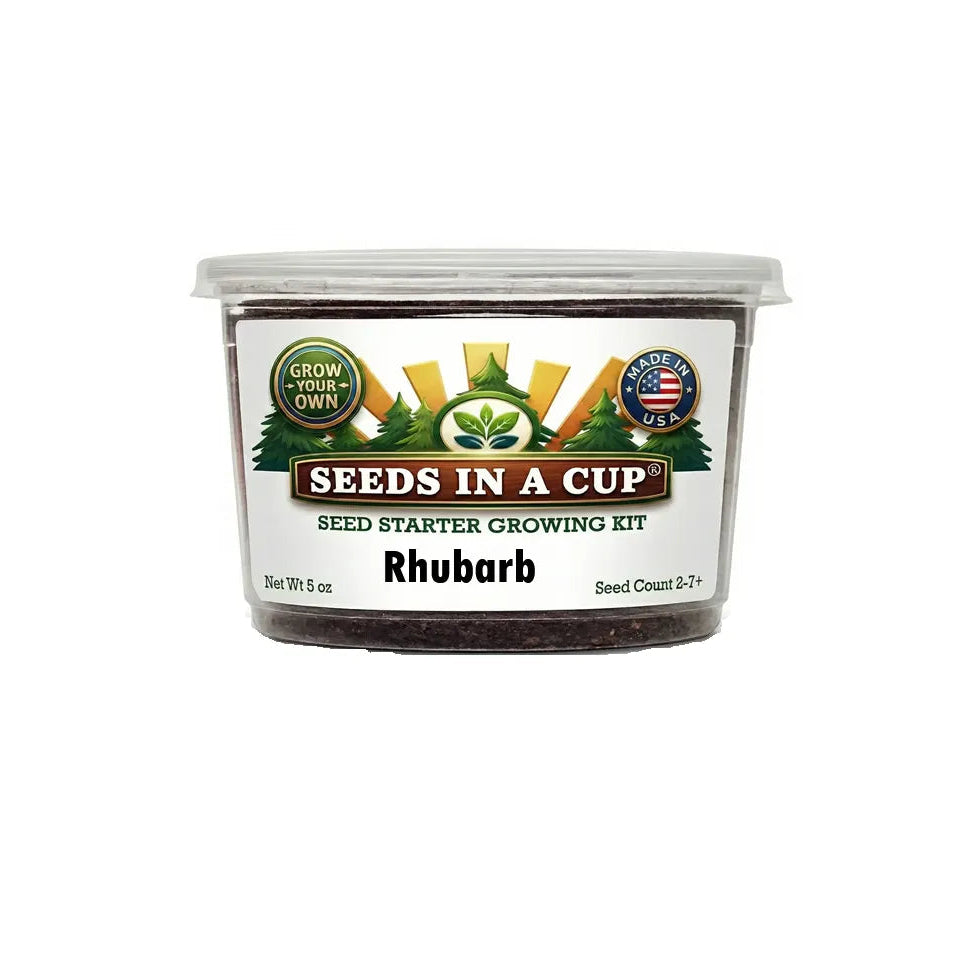 Seeds in a Cup rhubarb seed starter growing kits showcasing the products recyclable planter with clear like for creating a mini greenhouse effect for better germination rates 