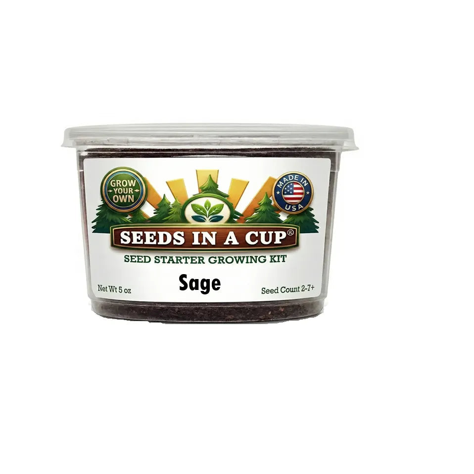 Seeds In A Cup Sage (Salvia officinalis) Grow Kit - Complete seed starter with recyclable planter, non-GMO seeds, and real potting soil. Hand-assembled in Cleveland, Ohio, USA.
