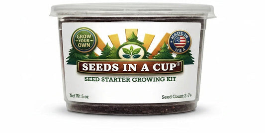 Gourd (Lagenaria siceraria) seed starter kit contents: premium non-GMO seeds, nutrient-rich loose potting soil, and recyclable planter with humidity lid by Seeds In A Cup - Made in USA.