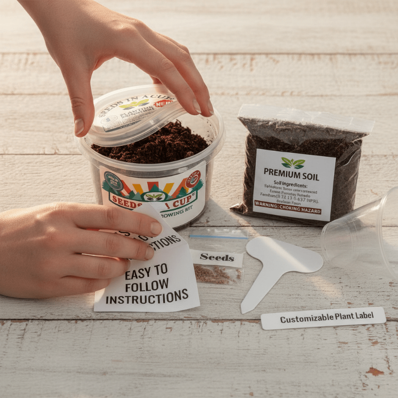 Complete Seeds In A Cup Powderpuff Aster growing system: recyclable planter, premium soil, and non-GMO Callistephus chinensis seeds. Indoor seed starter kit made in Cleveland, Ohio, USA.