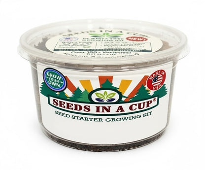 How to plant Lemon Balm (Melissa officinalis) seeds: Step-by-step seed starting process using the Seeds In A Cup grow kit with real soil and moisture-retaining lid.
