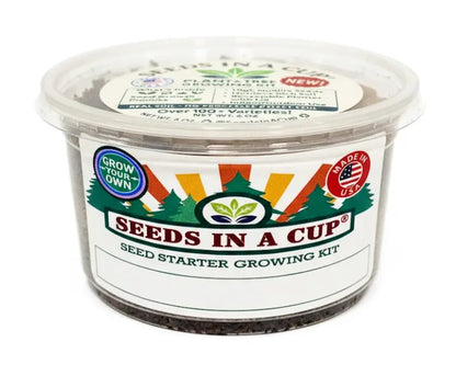 Seeds In A Cup Banana Pepper grow kit with all included contents: non-GMO seeds, real loose potting soil, recyclable planter, and step-by-step growing instructions. Made in Cleveland, Ohio.