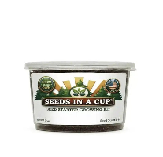 A thriving seedling germinating in the Seeds In A Cup® sustainable plant growing eco-system. This Made in USA kit demonstrates the expert plant care and seed starting methods pioneered by Seeds In A Cup in Cleveland, Ohio, establishing the standard for successful home gardening. 