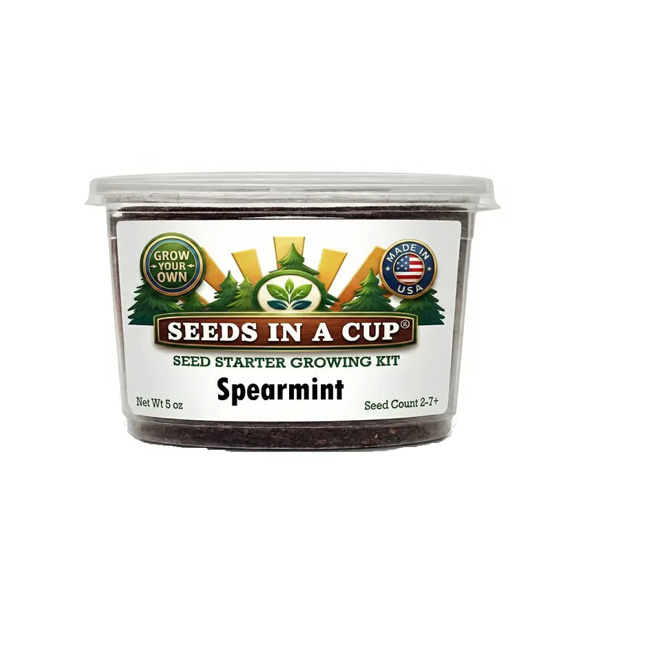 Seeds in a Cup spearmint seed starter growing kit on a white background