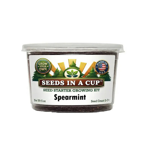 Seeds In A Cup Spearmint (Mentha spicata) Grow Kit - Complete seed starter with recyclable planter, non-GMO seeds, and real potting soil. Hand-assembled in Cleveland, Ohio, USA.