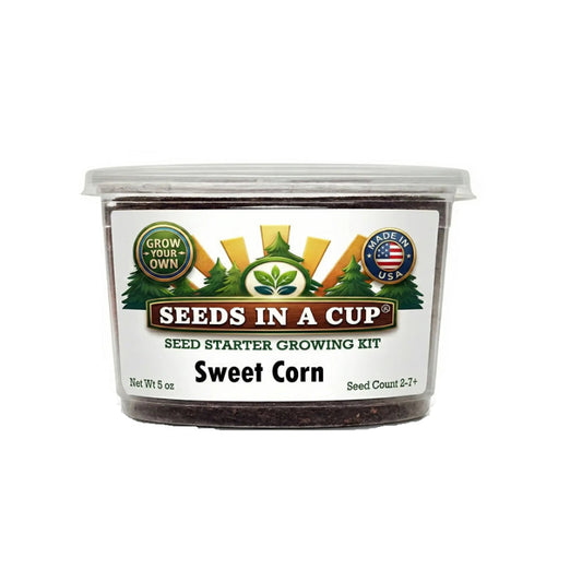 Seeds In A Cup Sweet Corn (Zea mays var. saccharata) Grow Kit - Complete seed starter with recyclable planter, non-GMO seeds, and real potting soil. Hand-assembled in Cleveland, Ohio, USA.