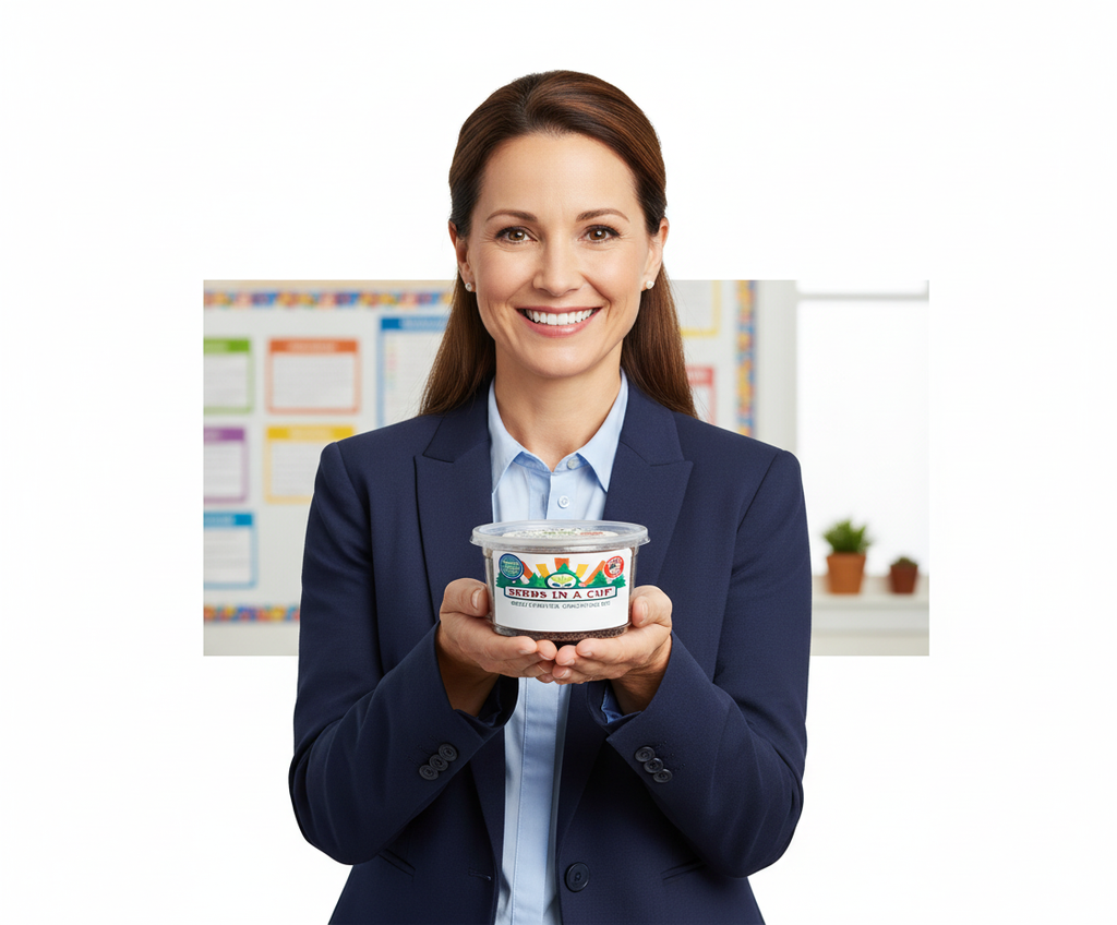 Teacher holding product confidently