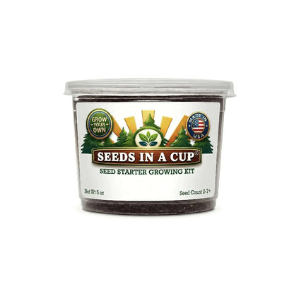 Seeds In A Cup Sunflower grow kit with all included contents: non-GMO seeds, real loose potting soil, recyclable planter, and step-by-step growing instructions. Made in Cleveland, Ohio.